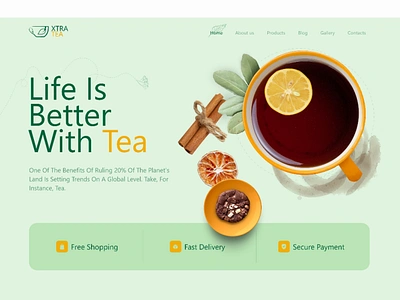 Life Is Better with Tea 3d cafe in the evening landing page design tea ui