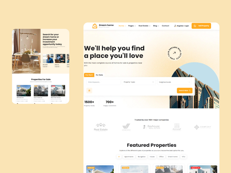 DreamHome - Real Estate WordPress Theme customizable design dreamhome theme graphic design home listings illustration modern design property listings property management real estate real estate agency real estate marketing real estate professionals real estate solutions responsive design ui web design web development wordpress theme