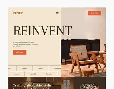 Zener Furniture & Home Decor Landing Page Design design figma furniture graphic design home decor landing page luxury modern ui user experience user interface ux web web design website