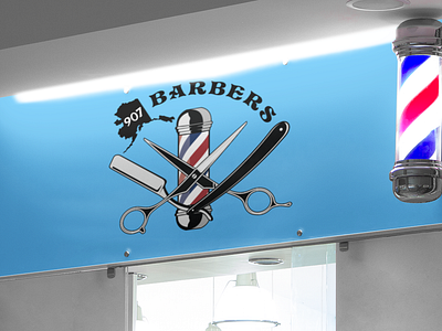 907 Barbers Logo alaska barber design logo pole razor scissor scissors sign