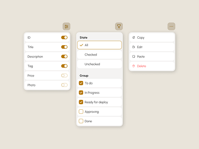 Menu clean design customizable ui dashboard design digital tools editing tools figma filters group management interaction design interface design menu interface minimalist ui modern design navigation menu product design sorting options task management ui design user interface ux design