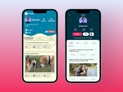 User profile - pets social media app - daily UI design app application daily ui design mobile app paw pet pet app pets profile social media ui ui design uiux