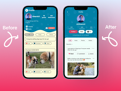 User profile - pets social media app - daily UI design app application daily ui design mobile app paw pet pet app pets profile social media ui ui design uiux