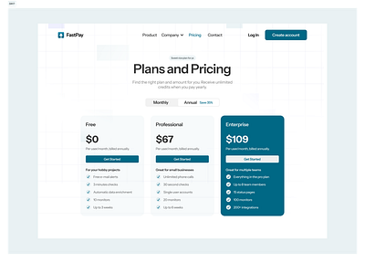 Pricing page for a software service - FastPay design pricing pricingpage product design ui uiux ux web designer webdesign website