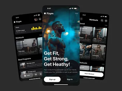 Fixym - Fitness Training App crossfit dark mode fitness fitness app fitness training gym gym app health mobile app sport treadmill ux workout