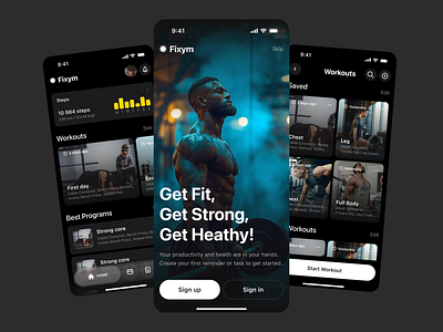 Fixym - Fitness Training App crossfit dark mode fitness fitness app fitness training gym gym app health mobile app sport treadmill ux workout