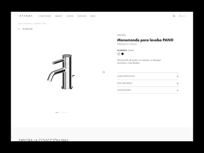 Stanza Product Page bathroom design faucets graphic design luxury brand pdp product product page ui ui design web design website