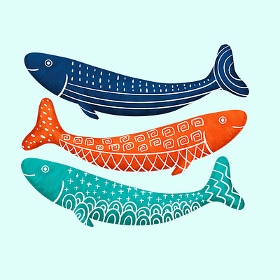 Sardines with fun patterns digital art fish illustration sardines sea creatures