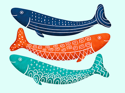 Sardines with fun patterns digital art fish illustration sardines sea creatures