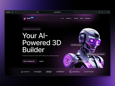 AlcOS - AI Powered 3D Builder Landing Page 3d 3d website ai ai landing page ai saas dark website figma landing page modern ui robot saas landing page website design