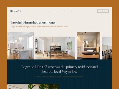 Mayna | Real Estate apartment barcelona building carousel construction elegant font furniture gallery image landing page minimal modern real estate rental renting sleek spain title typography