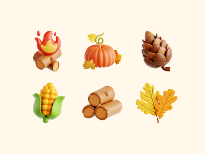 Autumn Vibes 3D Icons 3d 3d icon autumn blender coffee digital illustration fall food graphic design icons illustration landscape nature pumpkin