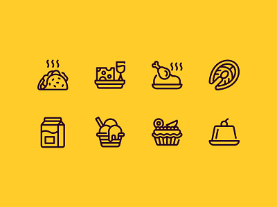 Restaurant Menu Icons brand branding chicken cocktail dinner drinks fast food food icon pack icon set icons junk food lunch midwest pizza restaurant restaurant menu sushi vector