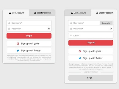 free Login and create account create account form graphic design login login create account sing up ui