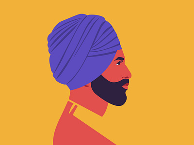 Portrait of a young Sikh man with a beard in a turban. Profile bearded face flat illustration indian portrait side view sikh turban vector