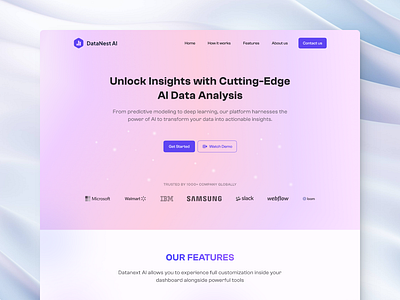 AI Data Analysis - Landing Page ai ai data analysis animation branding data analysis design and development figma hero section landing page logo motion graphics software software design testing ui website development