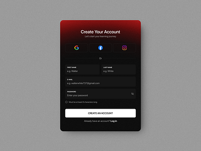 Sign Up Widget Exploration account creation branding course create account create profile dark theme design kit design system edtech education exploration illustration log in make an account sign up ui design ui element ux case study ux design web design