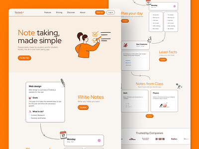 Note taking app UI - Noted landing page design landing page ui landing page ui design nota taking app design note app design note app ui note taking app orang ui design orange design orange web design ui design ux design web design web ui design