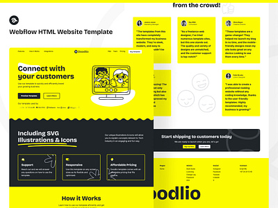 Doodlio - Marketing Website Template doodle framer illustration marketing campaign marketing landing page saas design scribbble startup site design web design webflow marketplace webflow template