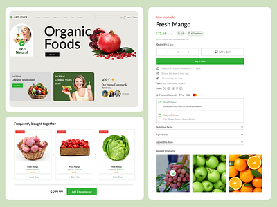 UI for E-com Mart Organic Ecommerce Platform branding clean ui ecofriendly ecommerce website figma interface landing page mobile responsive organic organic ecommerce organic website design product product details responsive design service startup user experience user interface ux website