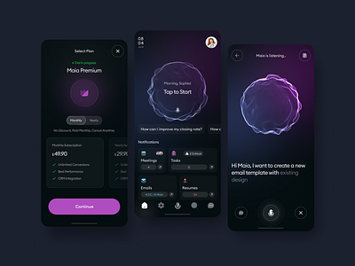 Maia - AI Voice Assistant for Marketers ai ai assistant app design application dark interface ios marketing mobile mobile app selling ui user ux voice assistant