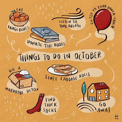 Things To Do In October cute doodle drawimg illustration inspiration inspirational month october pretty season seasonal typography