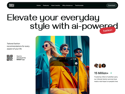 AI Powered Fashion App Landing Page - Scrolling Interaction ai artificial intelligence colorful creative design fashion interaction landing page modern popular trending ui ux viabrant