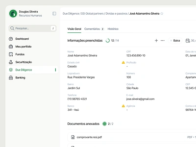 Overview alert brazil dashboard data table details due diligence list list item overview ribeirão preto saas sidebar software são paulo table