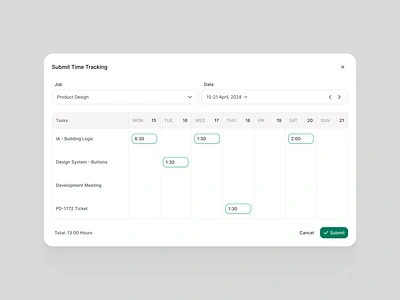 Submit Time Tracking clock desktop app history invoicing submit times time time tracking timeline timer tracking ui ux