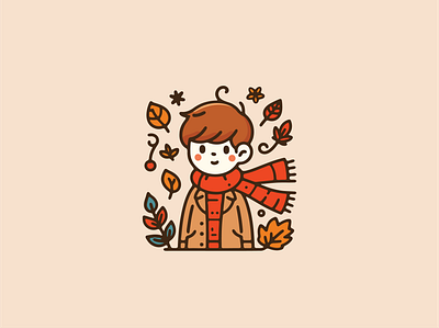 Autumn themed cute boy autumn boy brown graphic design leaf leaves orange season