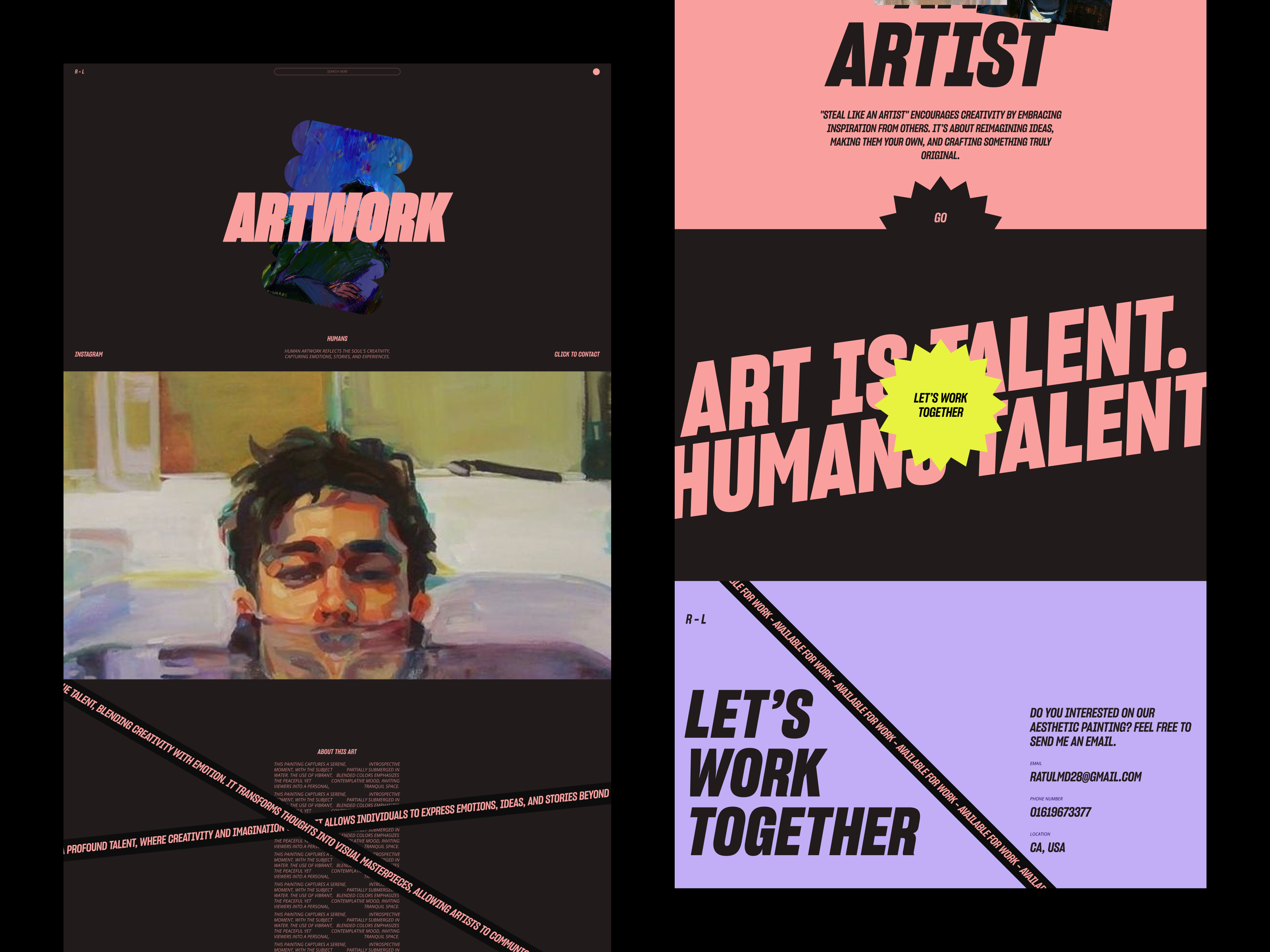 UI/UX For Artwork - Artist Website Dark Mode art exhibition ui art landing page art portfolio design art store ui artist portfolio artist website concept artwork website clean art ui contemporary art ui creative portfolio design creative showcase digital art gallery illustration portfolio minimalist portfolio modern artist ui online art showcase personal art website ui for artists visual art design web design for artists