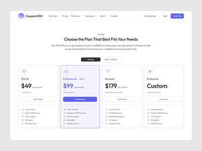 Daily UI #30 - Pricing crm dailyui dailyui30 figma landingpage pricing pricingpage ui uiux userinterface