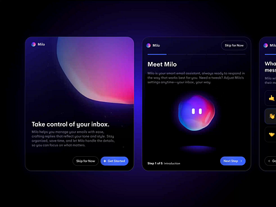 🔮 Milo 3d ai ai assistant animation automation blob dark mode emails modal on boarding set up settings ui