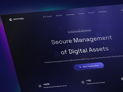 Secure Management of Digital Assets with Cryptora blockchain cleandesign cryptocurrency cryptocurrencyapp cryptodesign cryptoui darkui financedesign fintechdesign landingpage neumorphism tradingplatform webdesign