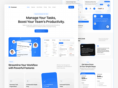 Produtask - Task Management Landing Page b2b click up dashboard manage manager notion plaatform productivity saas start up task task management task manager track ui user experience