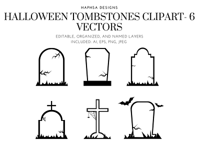 Halloween Tombstones Clipart- 6 vectors adobe art branding design digital product graphic design gravestones halloween halloween graphics halloween illustrations illustration illustrator product spooky graphics vector art