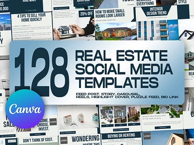 128 Real Estate Social Media Templates canva template graphic design instagram feed instagram post instagram post template instagram stories template instagram template real estate realtor realtor business social media banner social media kit social media pack social media templates