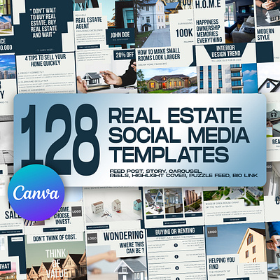 128 Real Estate Social Media Templates canva template graphic design instagram feed instagram post instagram post template instagram stories template instagram template real estate realtor realtor business social media banner social media kit social media pack social media templates