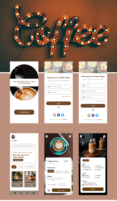 coffee mobile app ui/ux 3d animation branding graphic design logo motion graphics ui ux web app