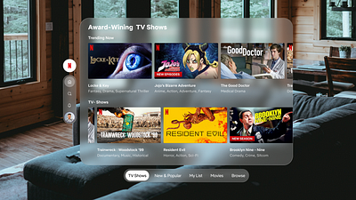 Apple Vision Pro Netflix UI Concept 3d animation app apple apple ai apple dashboard ui apple vision pro branding concept dashboard concept design glass morphism ios 18 netflix trend ui ui concept user experience ux vision pro