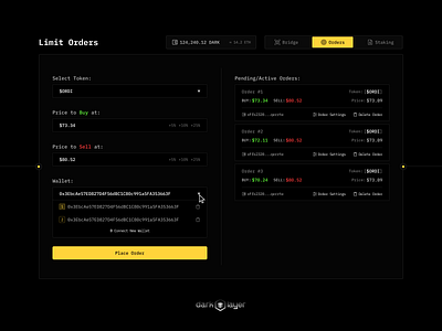 Crypto Trading Terminal (Limit Orders) dApp UI Design application branding crypto dapp darkmode defi design dex illustration trading ui ux yellow