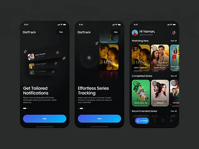DiziTrack Onboarding app app ui graphic design mobile app design mobile ui onboarding onboarding ui screen startup tracking tracking series ui ui design ui designer ux visual designer web