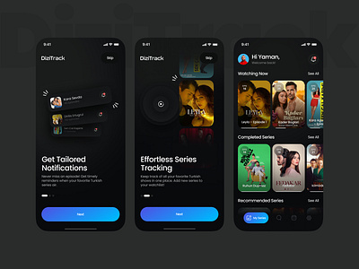 DiziTrack Onboarding app app ui graphic design mobile app design mobile ui onboarding onboarding ui screen startup tracking tracking series ui ui design ui designer ux visual designer web