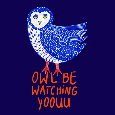 🦉✨ 'Owl' be watching yooouu! animal blue digital art humor illustration owl whimsical