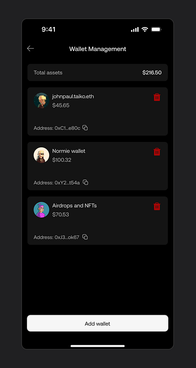Crypto Wallet Management Screen design figma mobile design ui ux web3