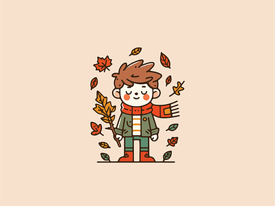 Autumn themed cute boy autumn boy cute digital funny graphic design guy male man season theme