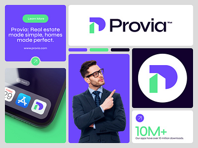 Provia | Real Estate, Realty or Property Management Logo Design app logo brand identity branding design home letter p logo logo design logo trends p p home logo p logo property property management real estate real estate logo real estate logo design realtor realty residential