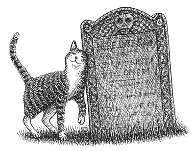 Gravestone Rubbing art artist artwork cat cemetery drawing halloween hand drawn illustration ink tombstone