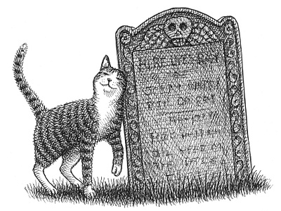 Gravestone Rubbing art artist artwork cat cemetery drawing halloween hand drawn illustration ink tombstone