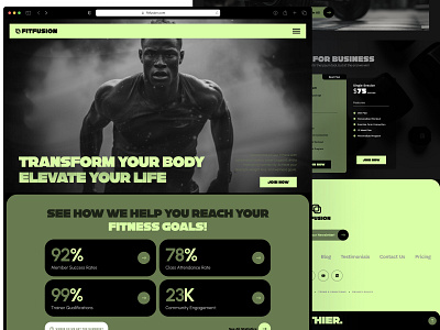 FitFusion - Fitness Website Landing Page bold typography clean design figma fitness fitness design fitness journey fitness transformation fitness website fonts landing landing page physique typography ui uiux user friendly web design website